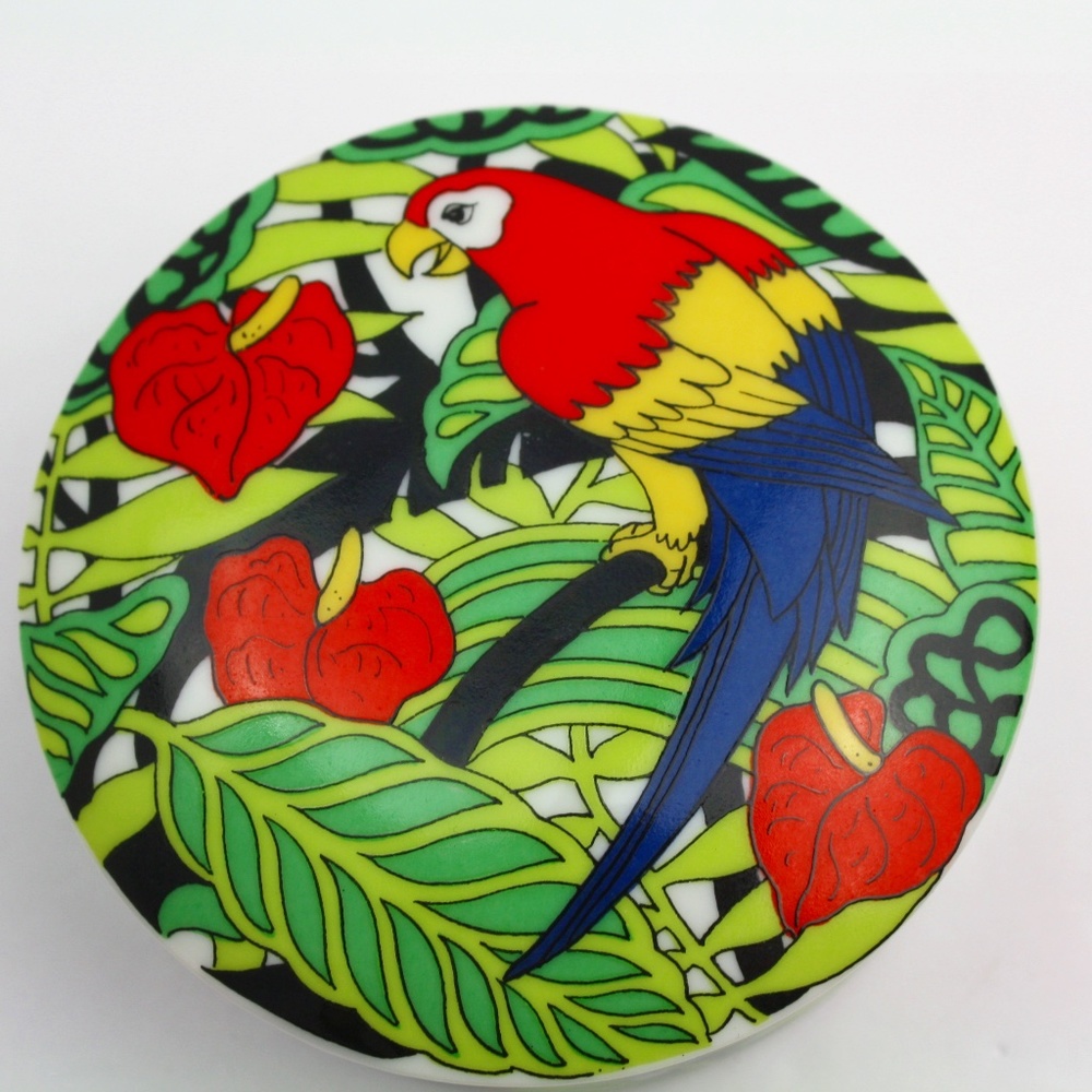 Ceramic Lidded Parrot/Tropical Lidded Trinket Dish